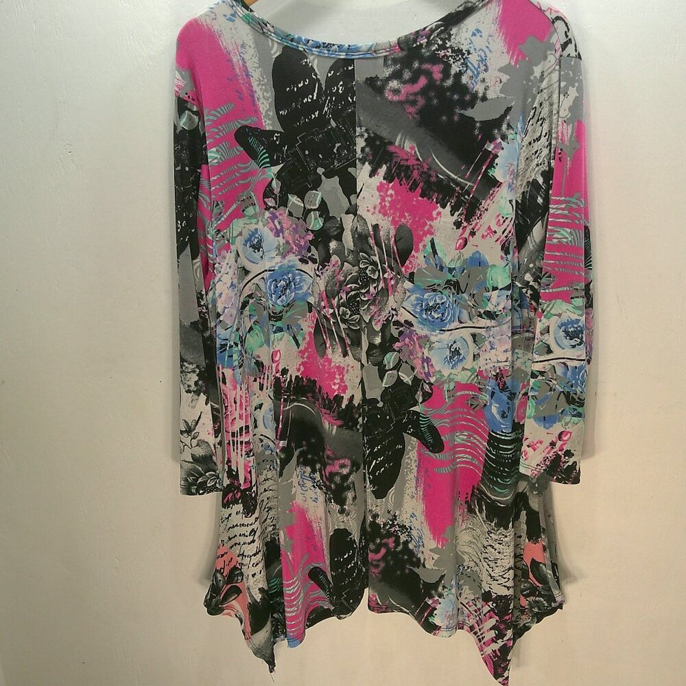 Jostar USA 2 PC Set Abstract Stretchy Colorful Pink Black Tunic & Pants Size XL - Picture 3 of 7